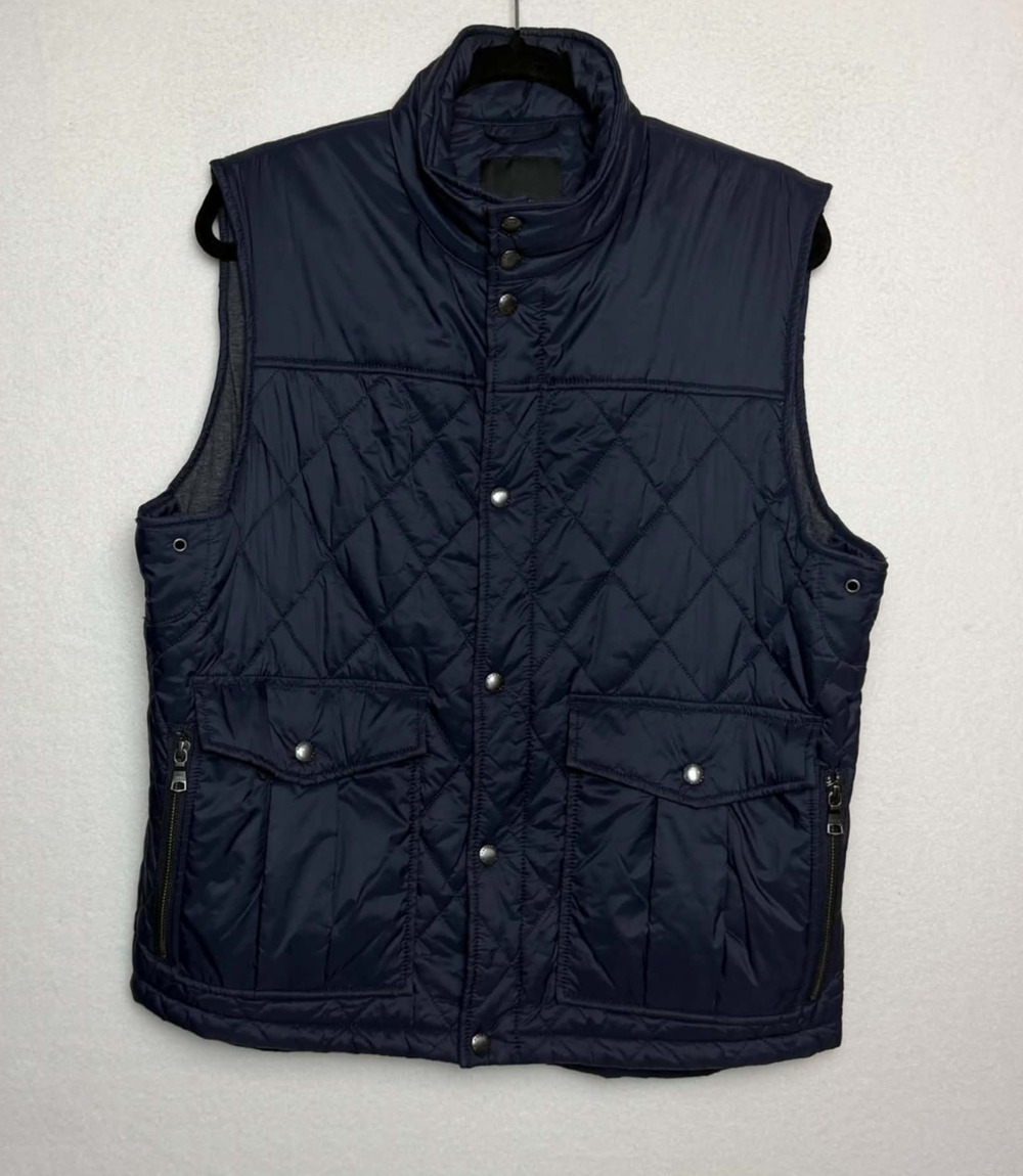Banana Republic Navy Blue Quilted Puffer Vest Snap Zip Pockets Women's Size L
